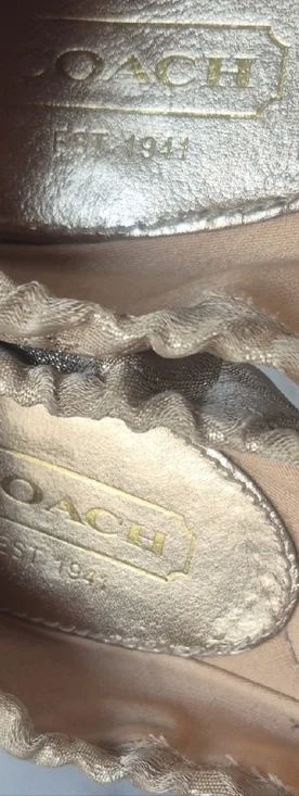 Coach Metallic Gold Flats with Bow Accent - Picture 2 of 5